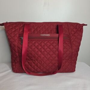 Hedgren Red Quilted Diamond Touch RFID Tote Laptop Bag, 12.5x18"